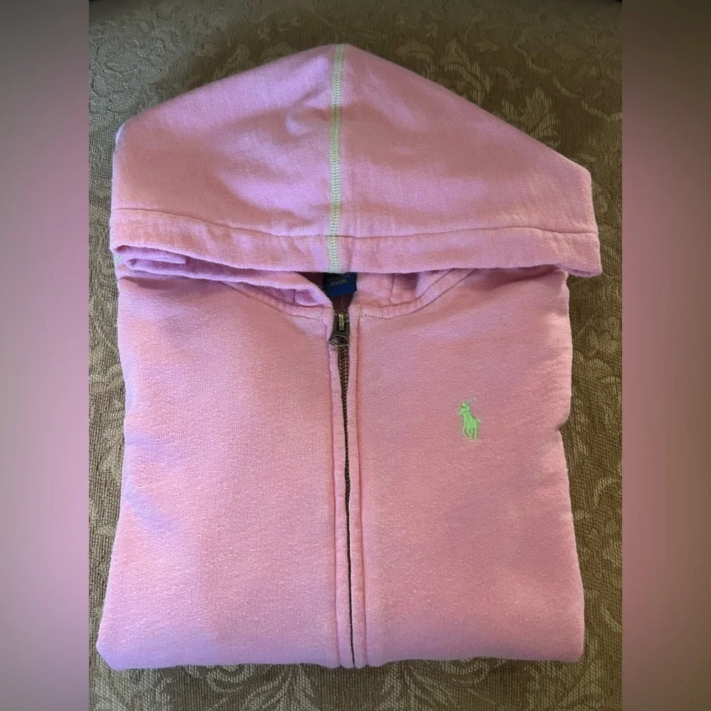 Polo Ralph Lauren Pink Zip Hoodie Neon Logo Youth Girls Zip Up Sweatshirt 12-14